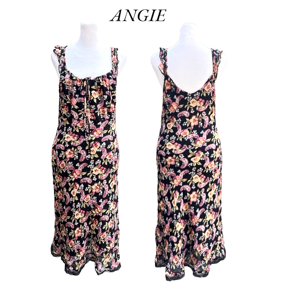 ANGIE Floral Colorful open back Vintage pull over midi Dress size M
